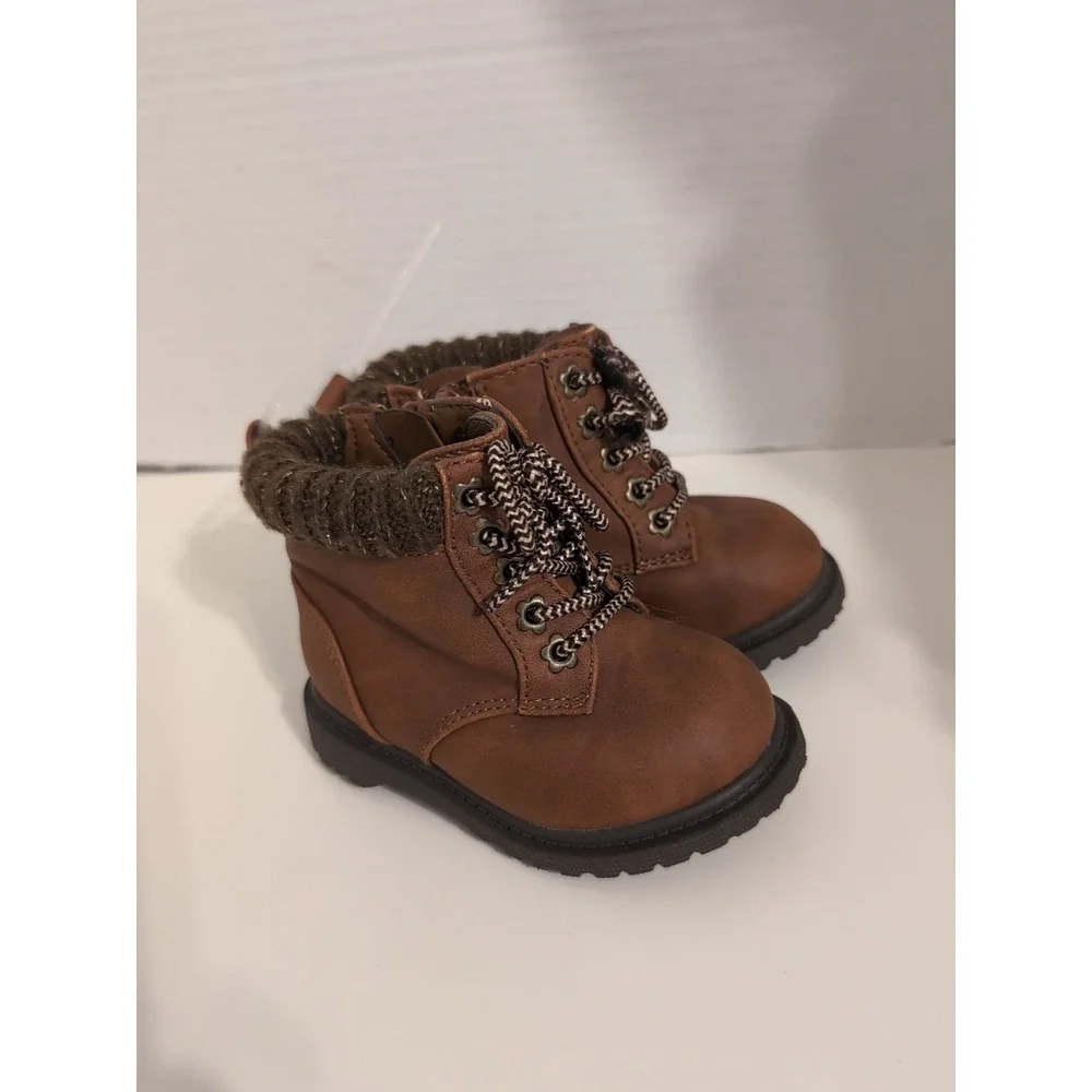 Wonder Nation Hiker Boots Baby Toddler Girl Size 4 Brown Side Zip‎ Booties Shoes